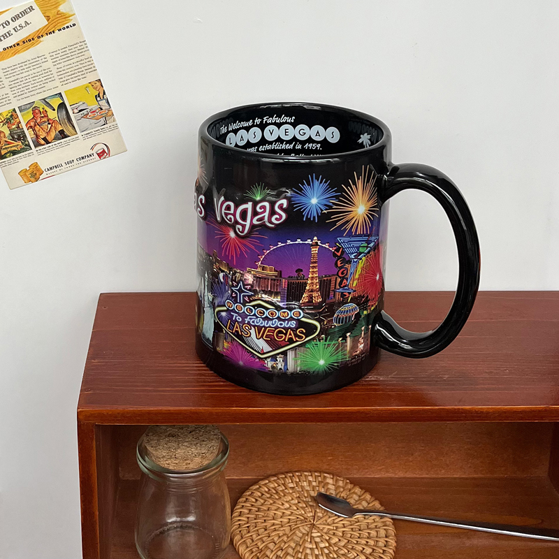 680ml Las Vegas Casino Embossed Decal Print Ceramic Mug Souvenir Beer Cup