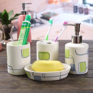 Modern Four-Piece Stoneware Ceramic Bathroom Accessories Set