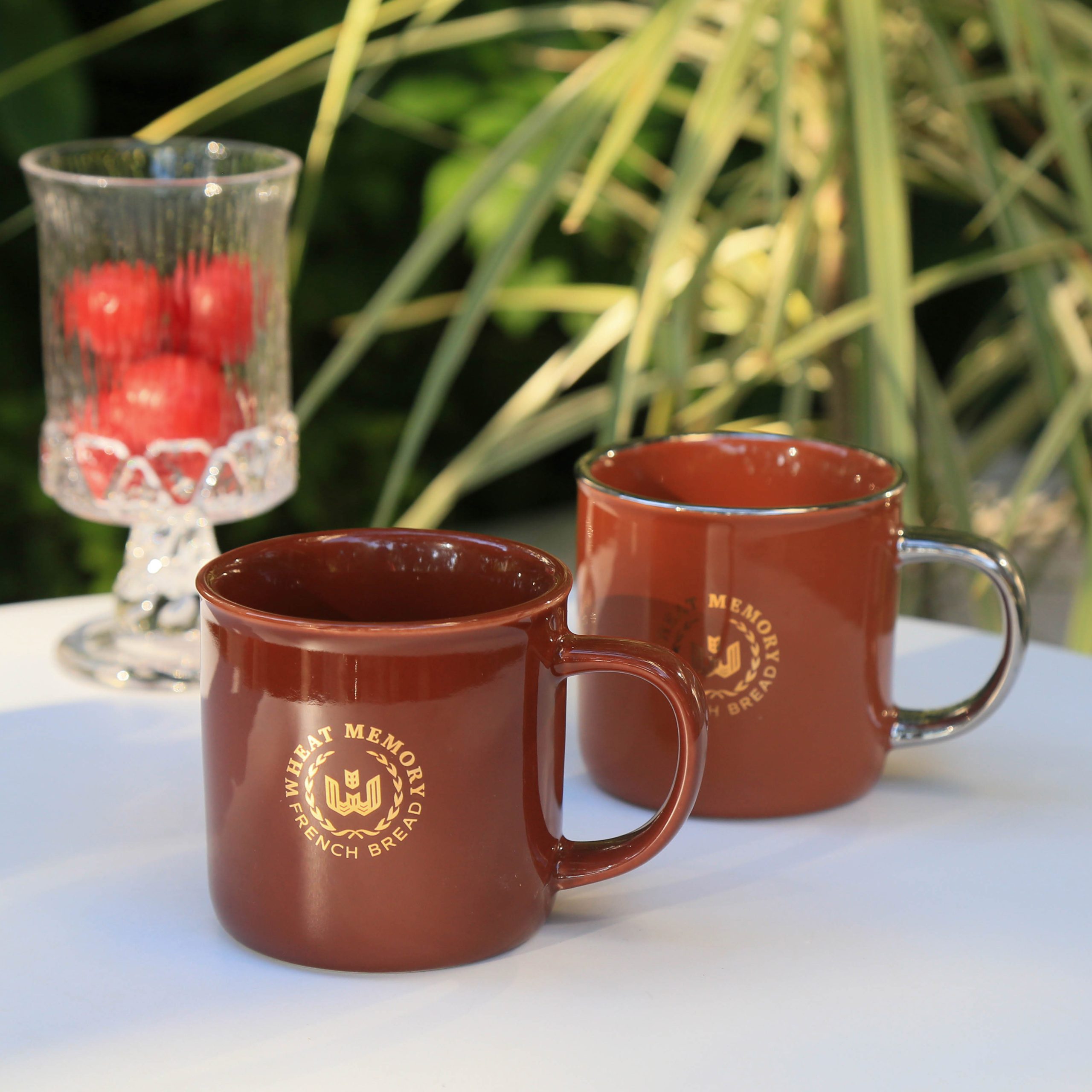 Vintage Brown Coffee Cup with Silver Rim and Handle