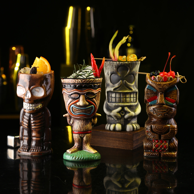 Vintage Handpaint Tiki Cups Waterwashed Ceramic Tiki Mugs OEM TIKI MUGS