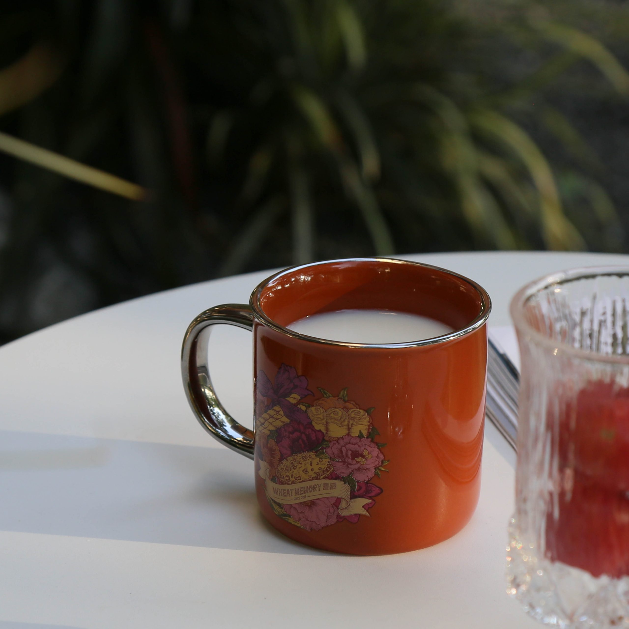 Vintage Brown Coffee Cup with Silver Rim and Handle - Image 2